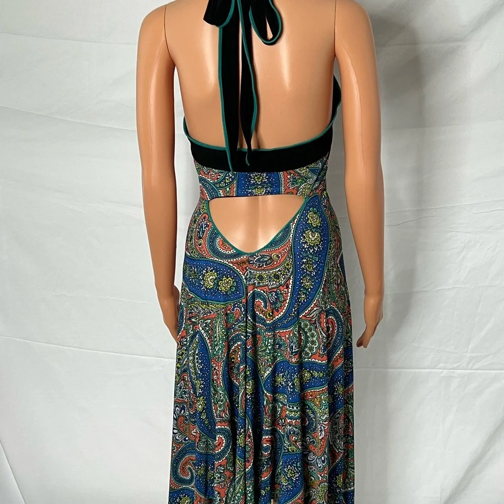 Autumn Teneyl Paisley Halter Dress with Black Trim size medium/large - Picture 7 of 10